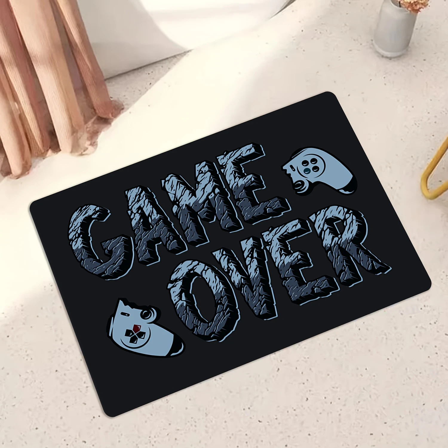 VIKAMA GAME OVER Gaming Controller Rug, Non-Slip Water-Absorbent Bathroom Mat, Modern Esports Room Entryway Rug, Home Decor