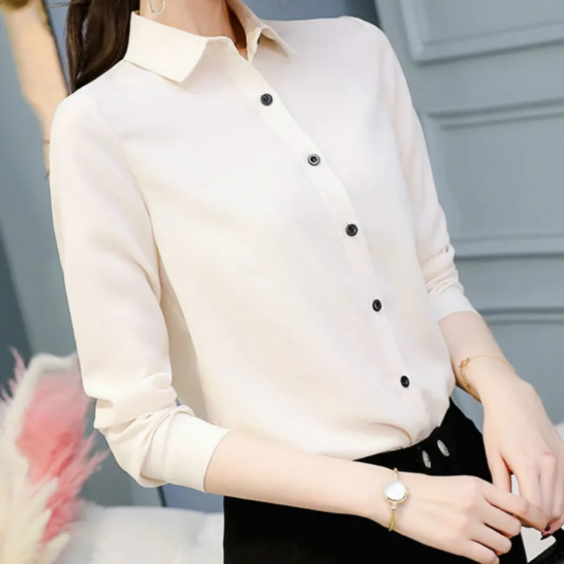 Autumn Lapel Shirt Minimalism Button Up Solid Color Blouse Women Office Business Shirts Fashion Casual Long Sleeve Ladies Tops