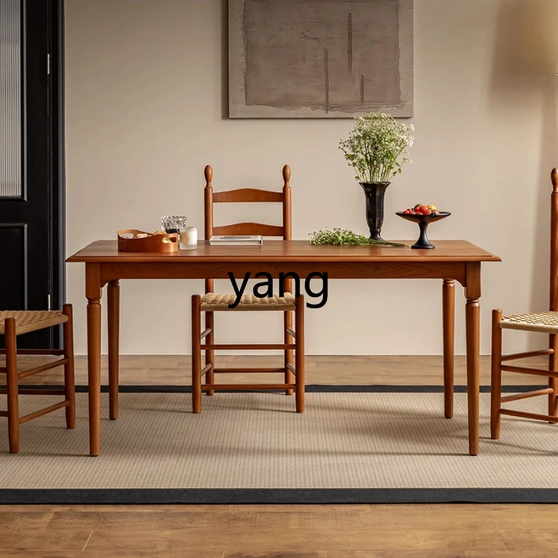 YHM Retro Dining Table All Solid Wood Long Table Vintage Style Chair Set