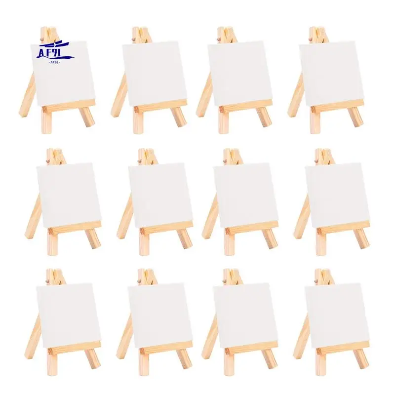 

AF91-12Pcs Artists Mini Easel +3 Inch X3 Inch Mini Canvas Set Painting Kids Craft Diy Drawing Small Table Easel For School