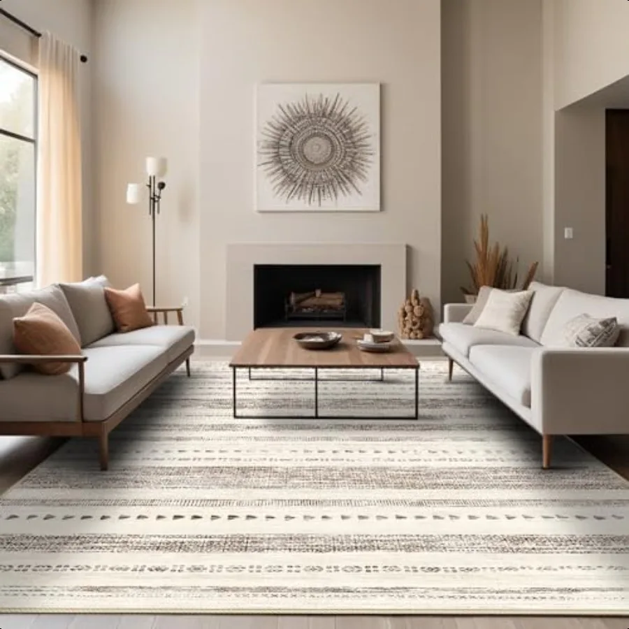

Moroccan 8x10 Area Rug: Soft Ultra Thin hine Washable Farmhouse Area Rugs for Living Room NonSlip Neutral Modern Geometric Indo