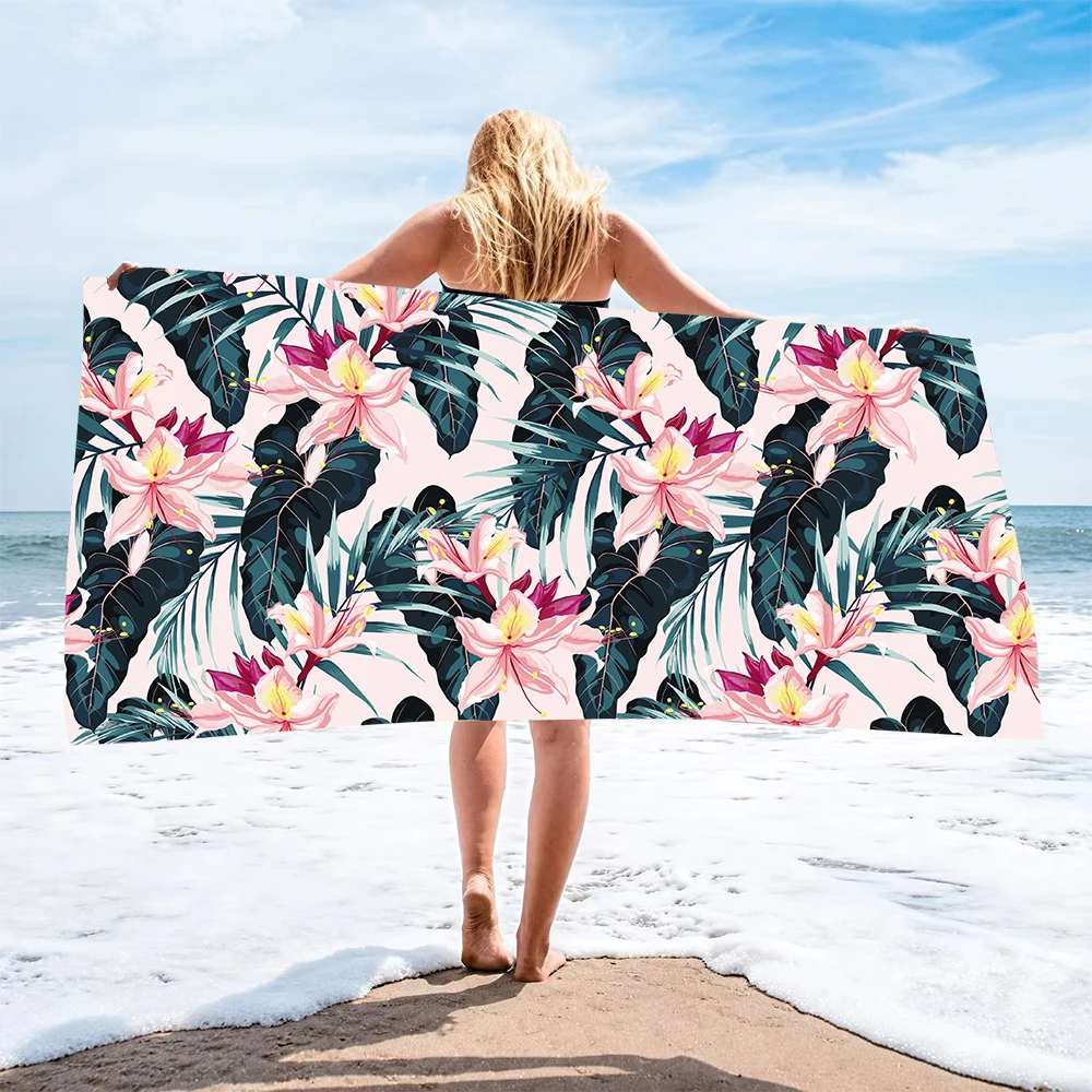 

Пляжное полотенце Flos Hibisci с цветами и листьями, впитывающее микрофибро, быстросохнущее, мягкое, курортное полотенце для альпинизма