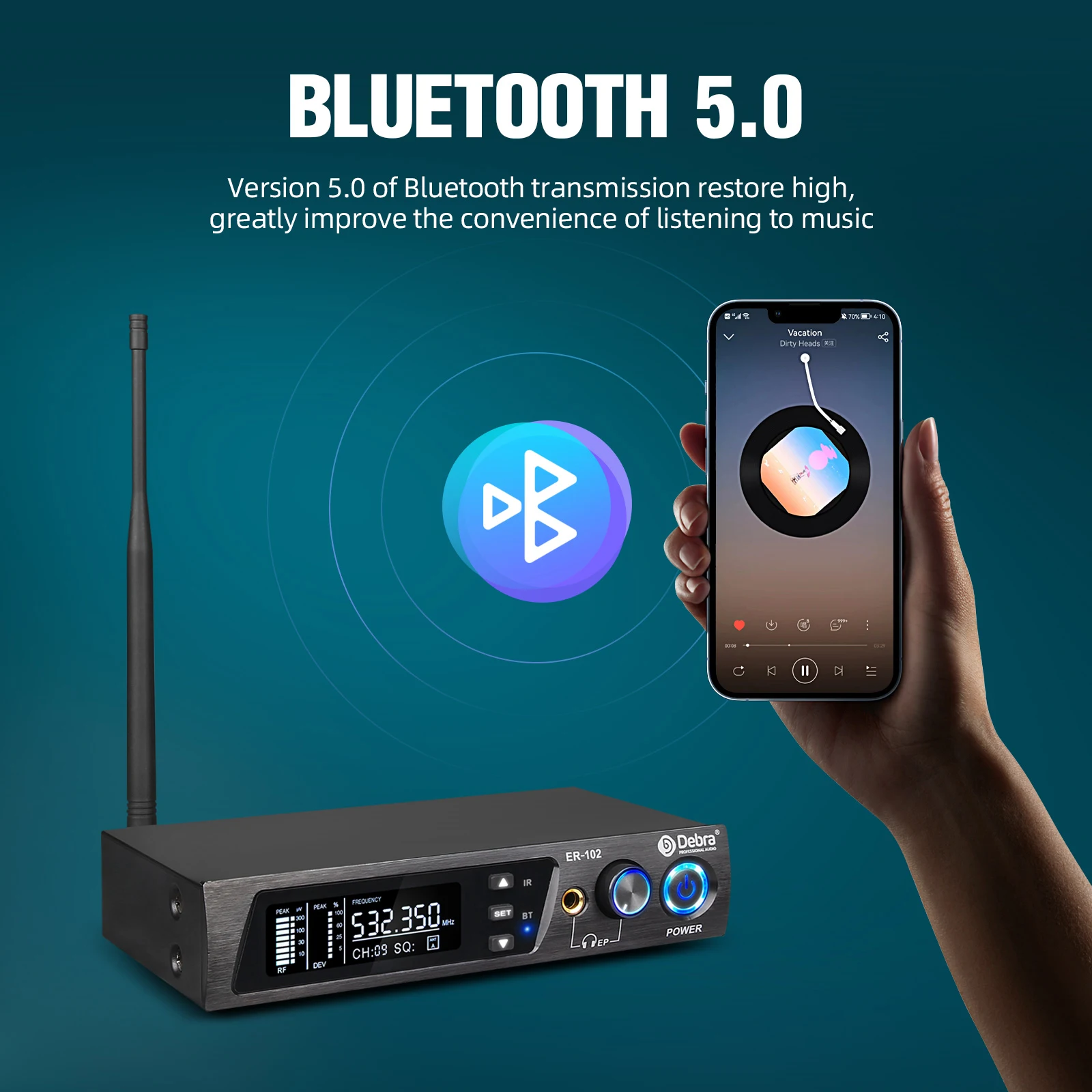 Imagem -03 - Professional Wireless In-ear Monitor System Bluetooth 5.0 Uhf para o Desempenho do Palco Pequena Banda de Concerto Igreja Er102