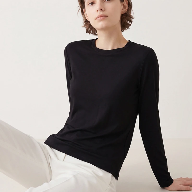 100% Natural Silk Solid Colors Women Long Sleeve T-Shirt bottoming shirt base shirt undershirt thermal top TB025