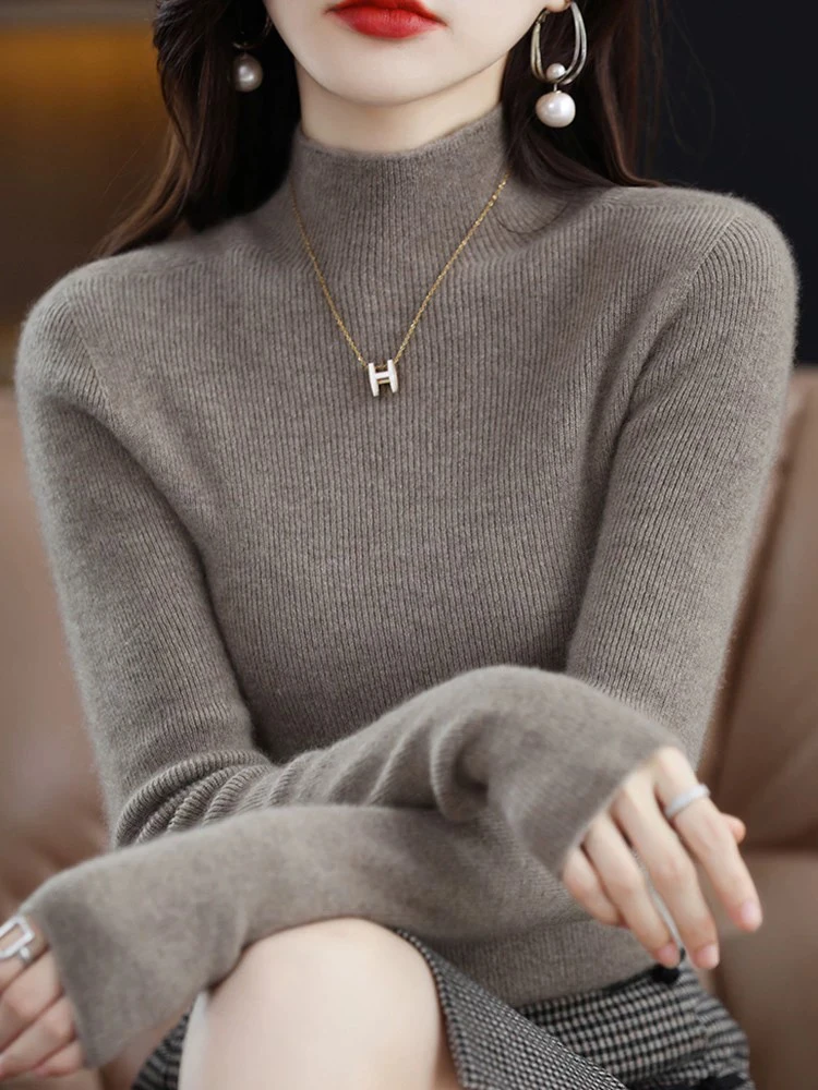 

Women's High Ne Knitted Long Sve Base irt Slim Fit Inner Wear Sweet Sle Winter Faionable Top by Kming