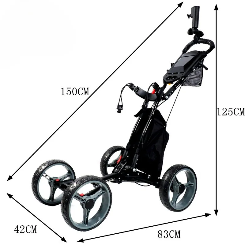 عربة دفع جولف ممتازة بتصميم سهل الطي - قاعدة ثابتة ذات 4 عجلات، ولوحة نتائج مدمجة، وفرامل آمنة، ومقبض قابل للتعديل