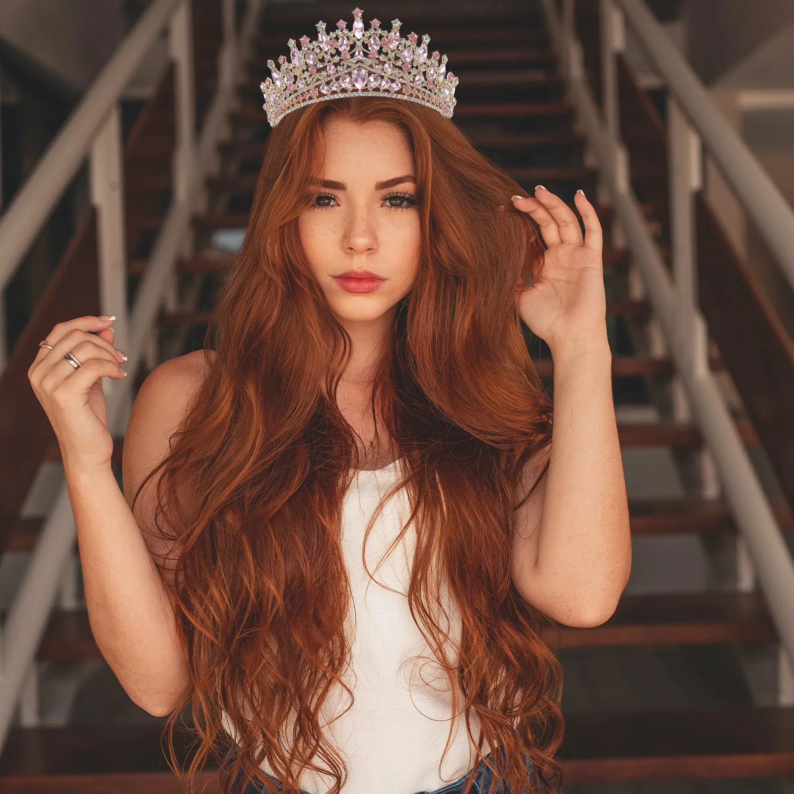 

Rhinestone Baroque Crown Bridal Tiara Wedding Headpiece for Bride Elegant Hairband Bridal Headdress Party Show Festival