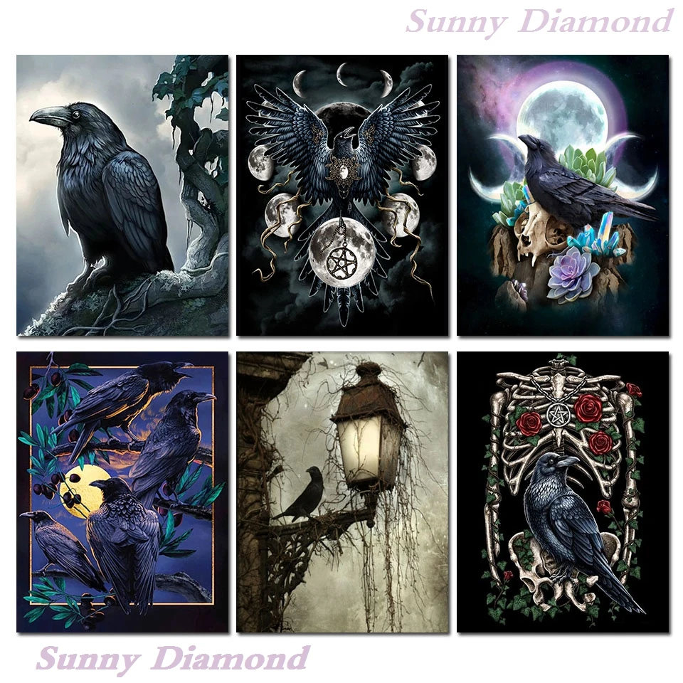 Crow Diamond Art Painting Kit Nieuwe Collectie 2022 Animal Cross Stitch Set Dark Gothic Rhinestones Picture Home Wall Decor Gift