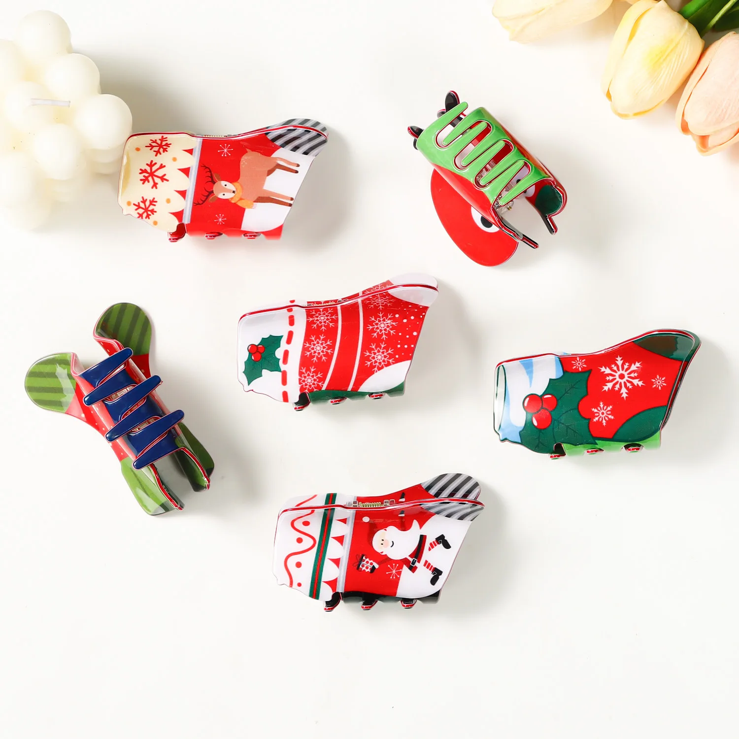 

2025 NEW Christmas Series Hair Claw Cartoon Christmas Socks Claw Clips Winter Trendy Hair Clips for Women Girls Hair Accessories