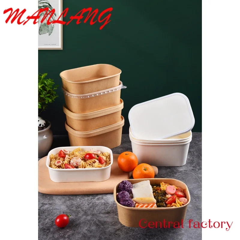 Custom  SenAng Eco-friendly Recyclable Rectangle Kraft Paper Food Packing Bowl