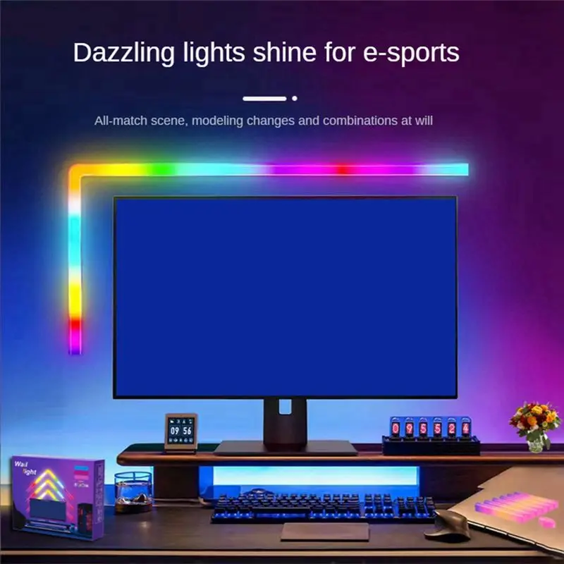 Lámpara LED de pared inteligente con enchufe estadounidense, barra de luz colorida y práctica, luz nocturna de ambiente DIY, aplicación de música, ritmo, retroiluminación de TV