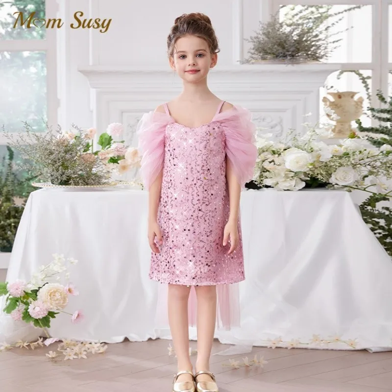 

Baby Girl Princess Off Shoulder Tutu Dress Toddler Child Sequins Pink Vestido Birthday Party Wedding Pageant Baby Clothes 2-10Y
