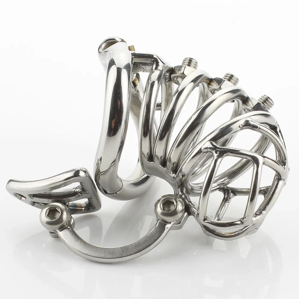 Male Chastity Device Unique Design Penis Ring Stainless Steel Cock Cage With Arc-Shaped Scrotum Massage Stimulate Sex Toys Men