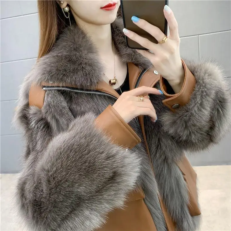 2024 Winter New Fashionable Jacket Tweed Style Cropped Loose-fit  Faux Fur Top One-piece Big Lapel Coat E3189