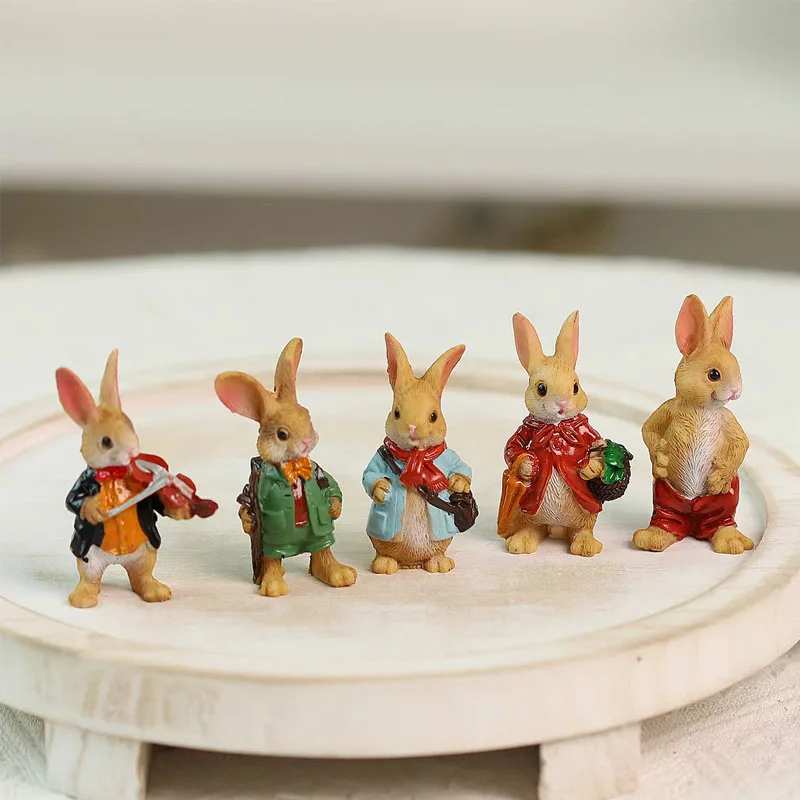 Country Simulation Rabbit Statue Resin Ornaments Outdoor Balcony Animal Micro Landscape Crafts FlowerPot Decoration Accessories