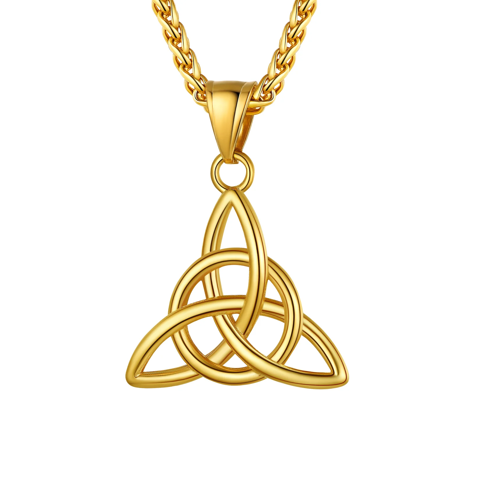 U7 Stainless Steel Celtic Knots Necklaces Triquetra Gold Color 22 Inches Wheat Link Chain Irish Knot Unisex Viking Jewelry