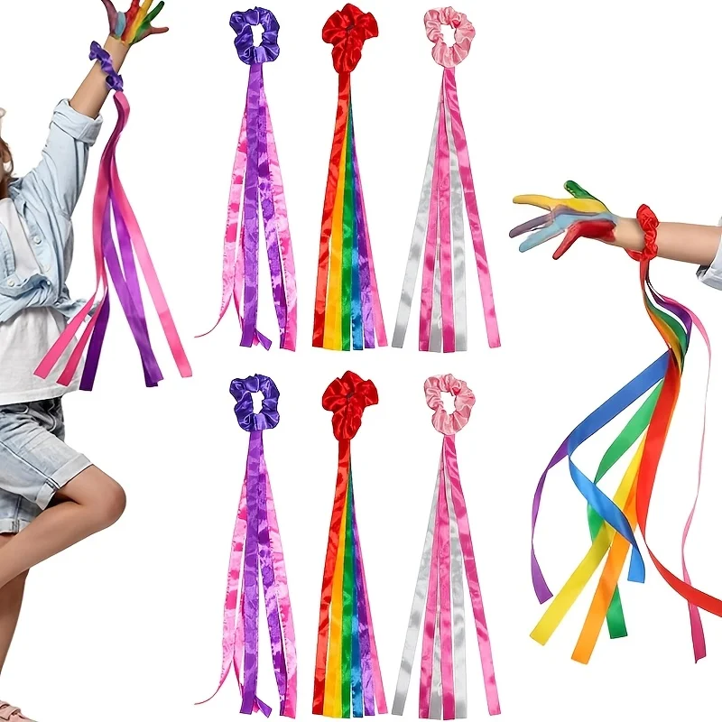2pcs Rainbow Dance Ribbons Rainbow Rhythm Ribbons Wrist Streamers Hand Held Rhythm Streamers Gymnastics Dance Decorations