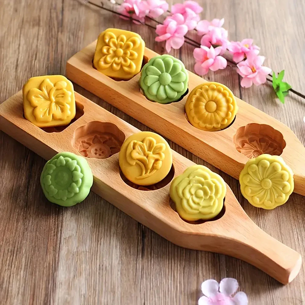 4 Holes Mooncake Pastry Mould Non-Sticky Easy Demold Flowers Cookie Stamp Cutter Mould Baking Tools For DIY Dessert