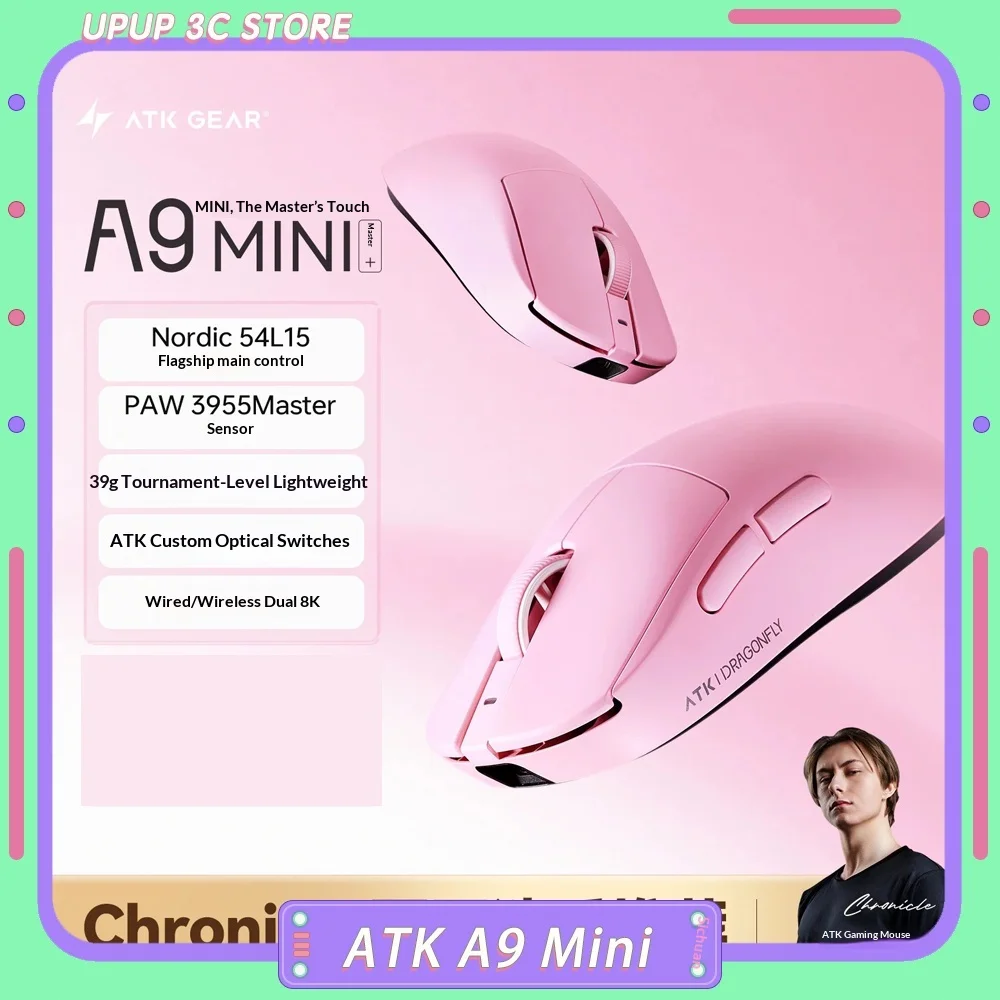 Atk A9 Mini Mouse Master Version Wireless Three Mode Paw3955master Lightweight Nordic 54l15 E-Sports Gaming Mouse Gamer Gifts