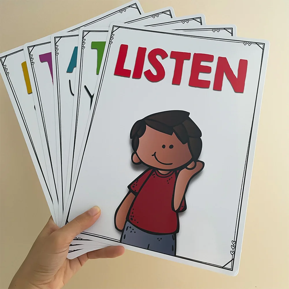 10 مجموعات من قواعد الفصول الدراسية الإنجليزية مقاس A4 للأطفال من سن 3 إلى 6 سنوات، زراعة العادات الجيدة وملصقات الانضباط في الفصل الدراسي