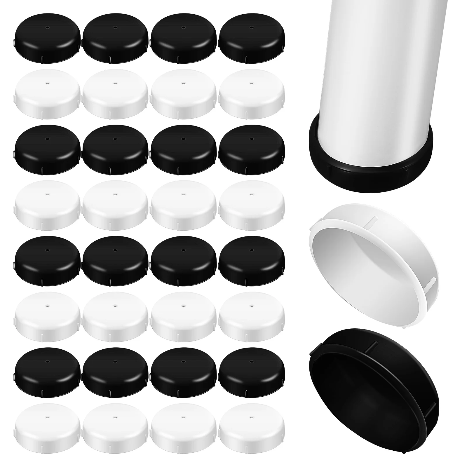 

48 Pcs Furniture Leg Gliders Black 24 White 24 Durable Plastic Protective Caps for Chairs Carpeted Floors Easy Install Quiet
