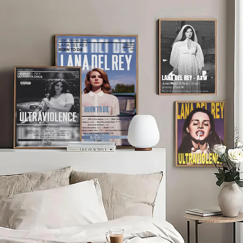 Singer Lana Del Rey Classic Music Album Anime Posters Sticky Fancy Wall Sticker for Living Room Bar Decoration Room Wall Decor