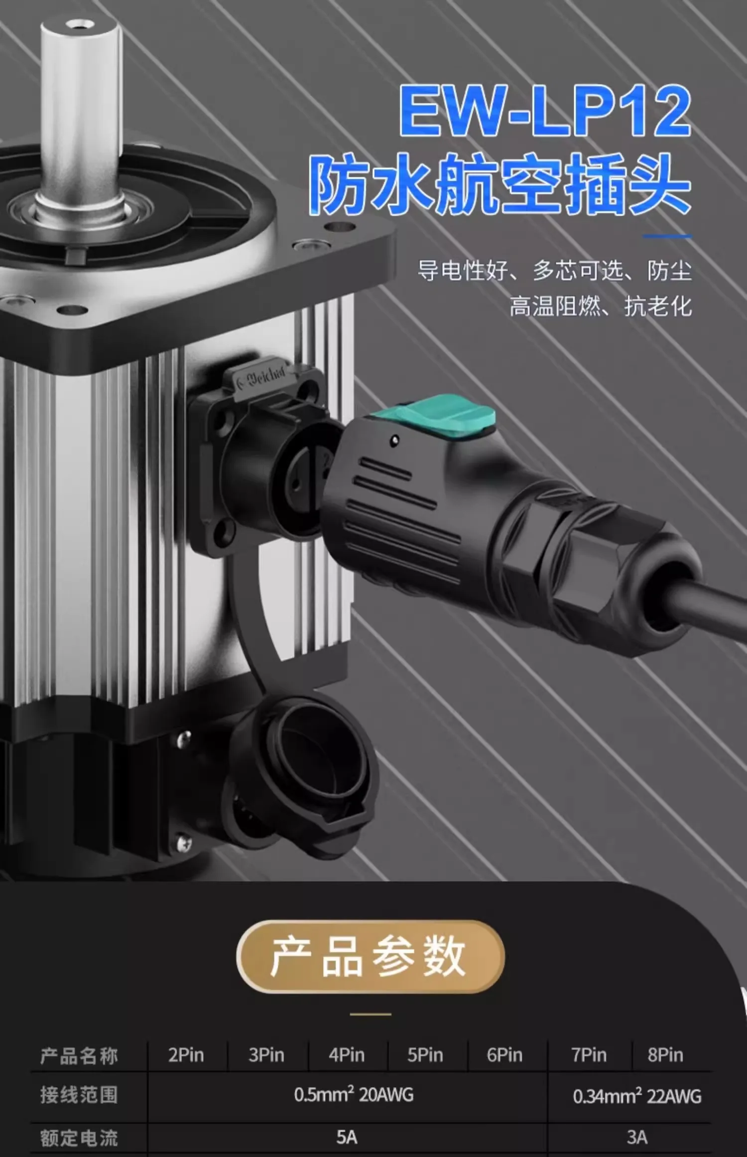 

Welding free waterproof connector E-weichat Weixing M12 nut installation 2-3 core waterproof connector plug