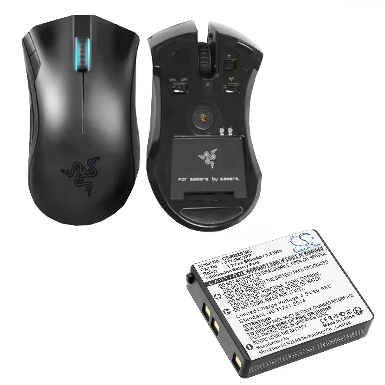 100% NEW 3.7V 900mAh RMZ03RC Mouse Battery FT703437PP, RZ03-00120100-0000 for RAZER Mamba RC03 , RC03-001201