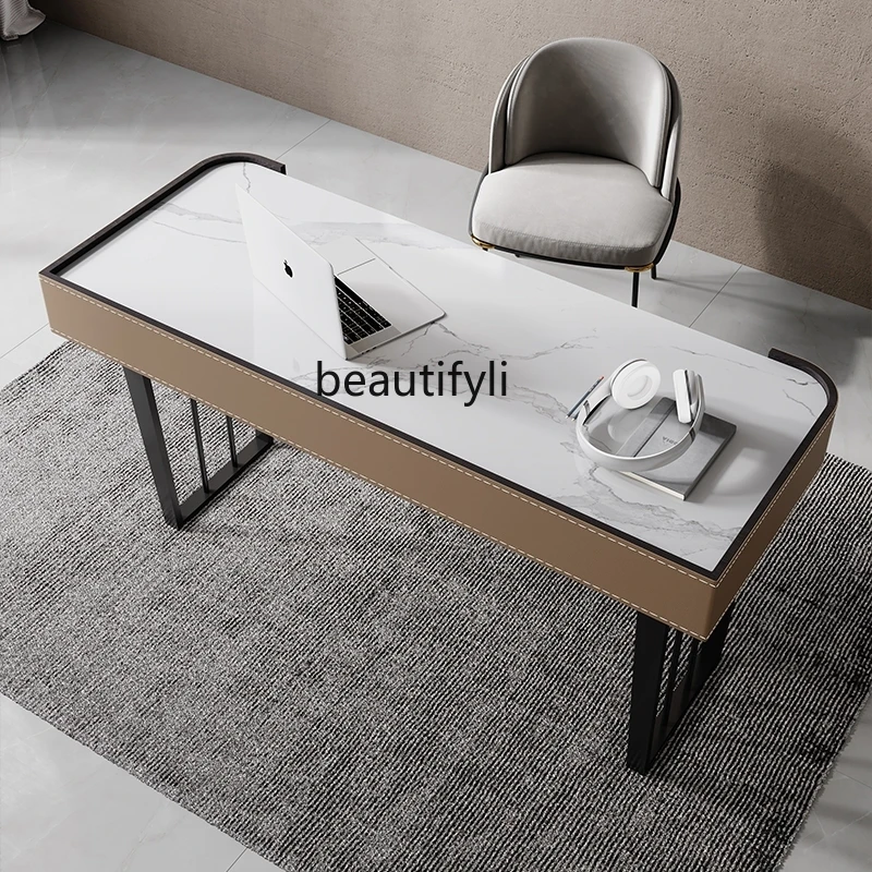 Mesa de couro com placa de pedra, leve, estudo, escrita, italiana, minimalista, moderno, simples, casa, escritório, computador