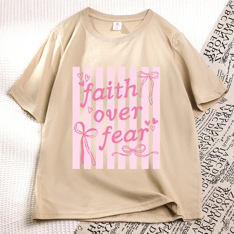 Retro Faith Over Fear T Shirt Christian Summer Short Sleeve Vintage Women Bible Religious T-shirt Mom Gift Clothes