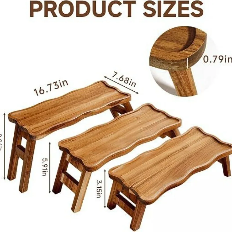 Retro burning solid wood ladder snack rack three-layer combination dessert table cake fruit tray party display rack