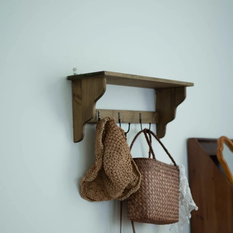 Distressed Wood Wall Shelf, Vintage Hanging Storage Rack, Solid Wood Backdrop Organizer, Creative Display Stand for Decor