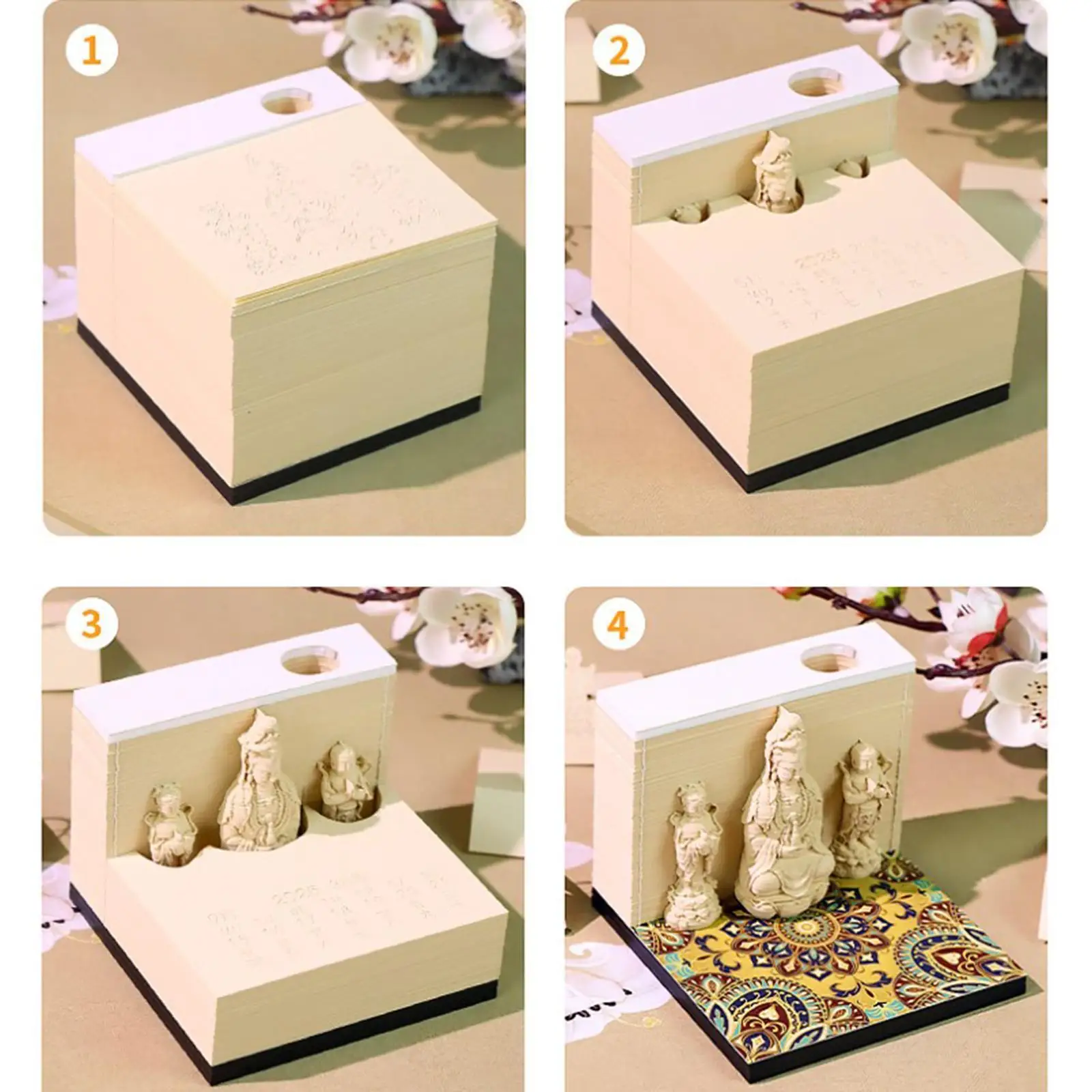 

Time Piece Calendar 2025 Cultural Gift Paper Carving Craftsmanship Creative Lotus Pose Guanyin Statue Desk Calendar Ornament