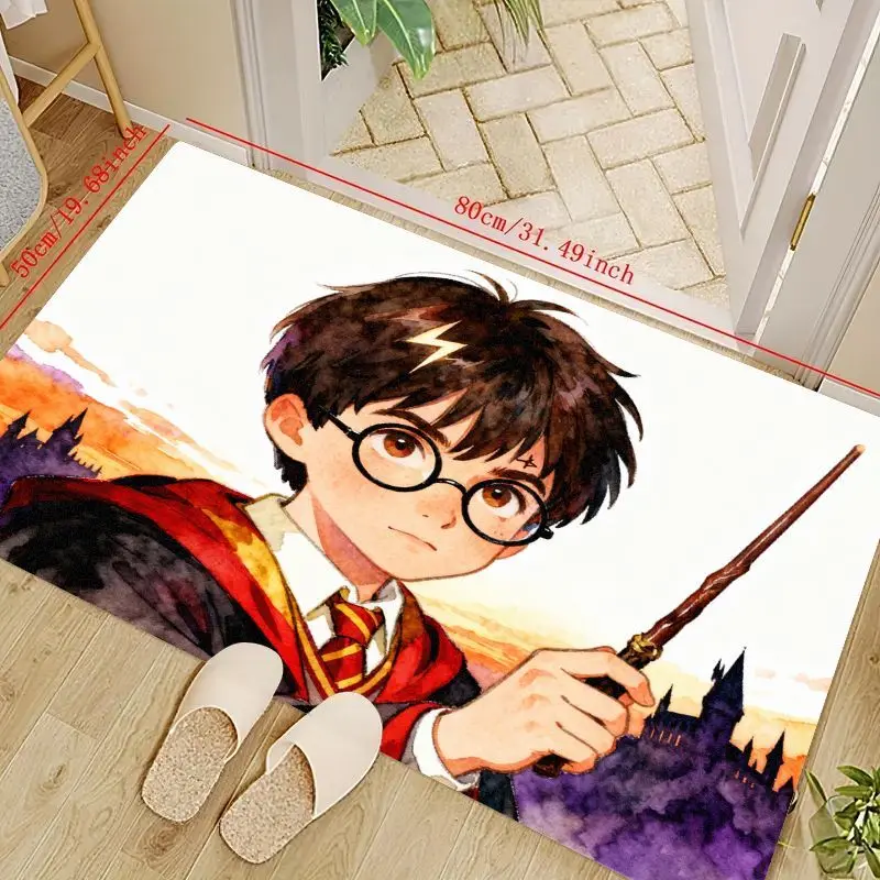 Alfombra de suelo de Harry Potter estilo Anime, decoración para sala de estar, dormitorio, habitación de niños, alfombra con personaje de mago mágico con varita y Ho, 1 ud.
