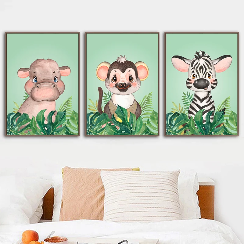 Jungle Animal Posters Cute Baby Tiger Sloth Elephant Giraffe Wall Art Posters and Prints White Kraft Paper for Bedroom Decor