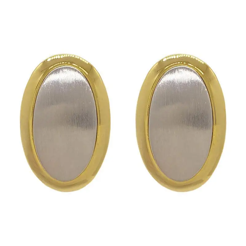 Anting Oval Logam Matte Warna Perak Emas Warna Kontras Perhiasan Besar Pesta Antik untuk Wanita Anak Perempuan