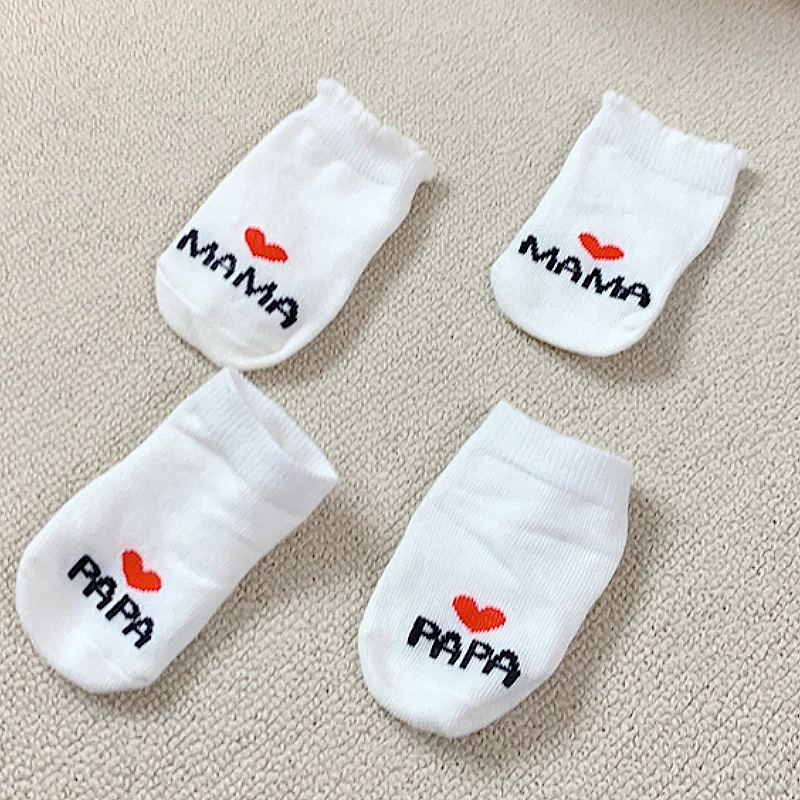 2 Pairs Newborn Baby Socks Printed I Love Mama/Papa Crew Socks Autumn Spring White Cute Floor Socks Infant Clothes Accessories