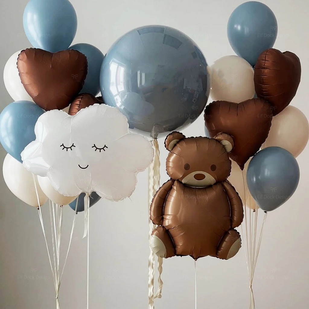 25-teiliges Wolken-Cartoon-Braunbär-Liebes-Herz-Folienballon-Set, geeignet für Geburtstag, Hochzeit, Jahrestag, Festival, Party, Dekoration, Geschenk