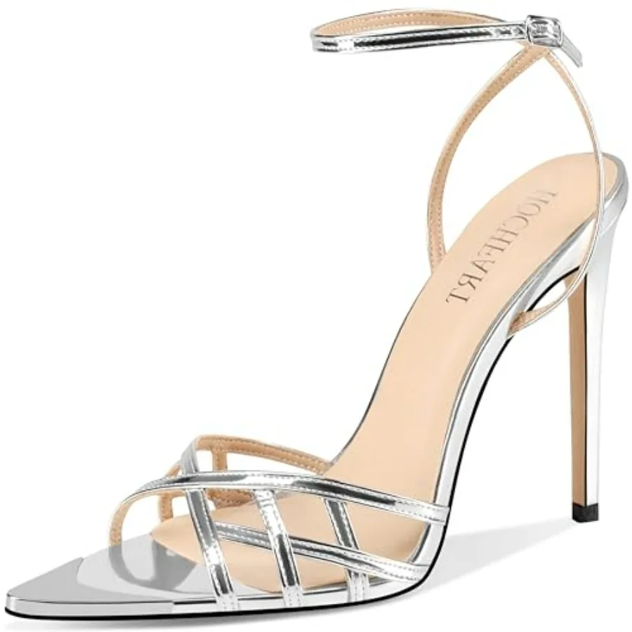 

HOCHFART Women's Strappy Heels Lace Up Pointed Open Toe Ankle Strap Stiletto High Heels Sandals Dressy Summer Shoes for Women