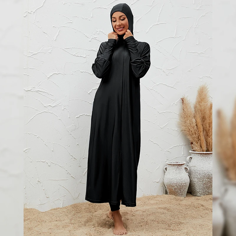 3PCS Muslim Women Long Swim Dress Robe Modest Sports Swimsuit Hijab Swimwear Islamic Arabic Bathing Suit Beachwear Full Cover