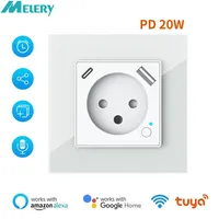 Melery Tuya WiFi Smart Israel Wall Socket EU Power Plug Outlet USB Type-C PD 20W Charge Port for Iphone Alexa Dot Google Home