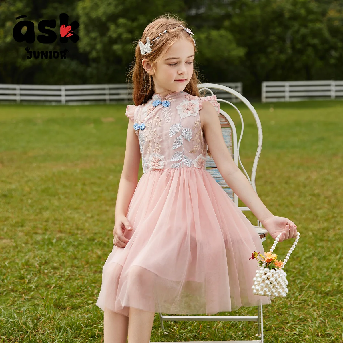 اسأل فستان هانفو على الطراز الوطني للفتيات الصغيرات في موسم العطلة الصيفية والتطريز بدون أكمام #4