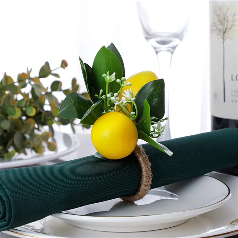 Lemon Napkin Rings Set Of 6 Lemon Vine Leaf Napkin Holders for Dining Table Decor Banquet Wedding Birthday Christmas B