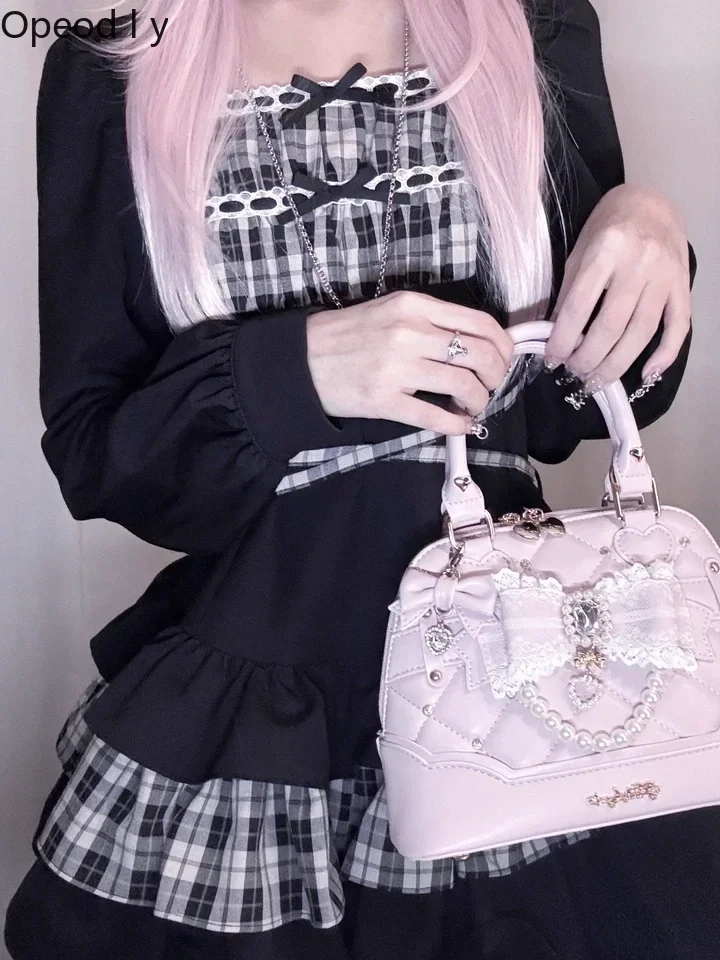 Original Lolita Subculture Japanese Mass-produced 2way Shell Bag Heavy Industry Pearl Cute Bow Kawaii Princess Messenger Bag