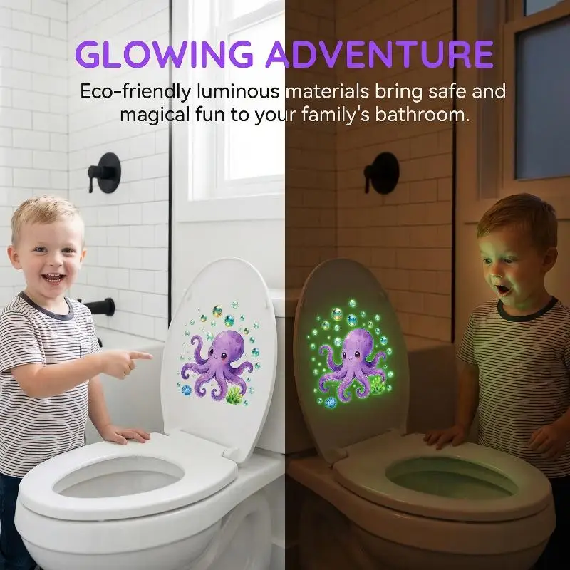New Glow-In-The-Dark Painted Octopus Toilet Sticker Self-Adhesive Removable Wall Decals Home Decor Luminous Car Sticker