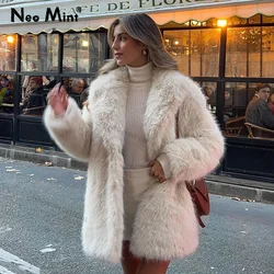 Lapels Faux Fur Coat Women 2024 Winter Brand Designer Fluffy Fox Fur Jacket Luxury Furry Overcoats Girl Stylish Long Outerwear