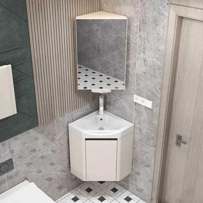 Small apartment cream wind triangle wall-mounted bathroom cabinet ceramic integrated basin corner washbasin washbasin combinatio