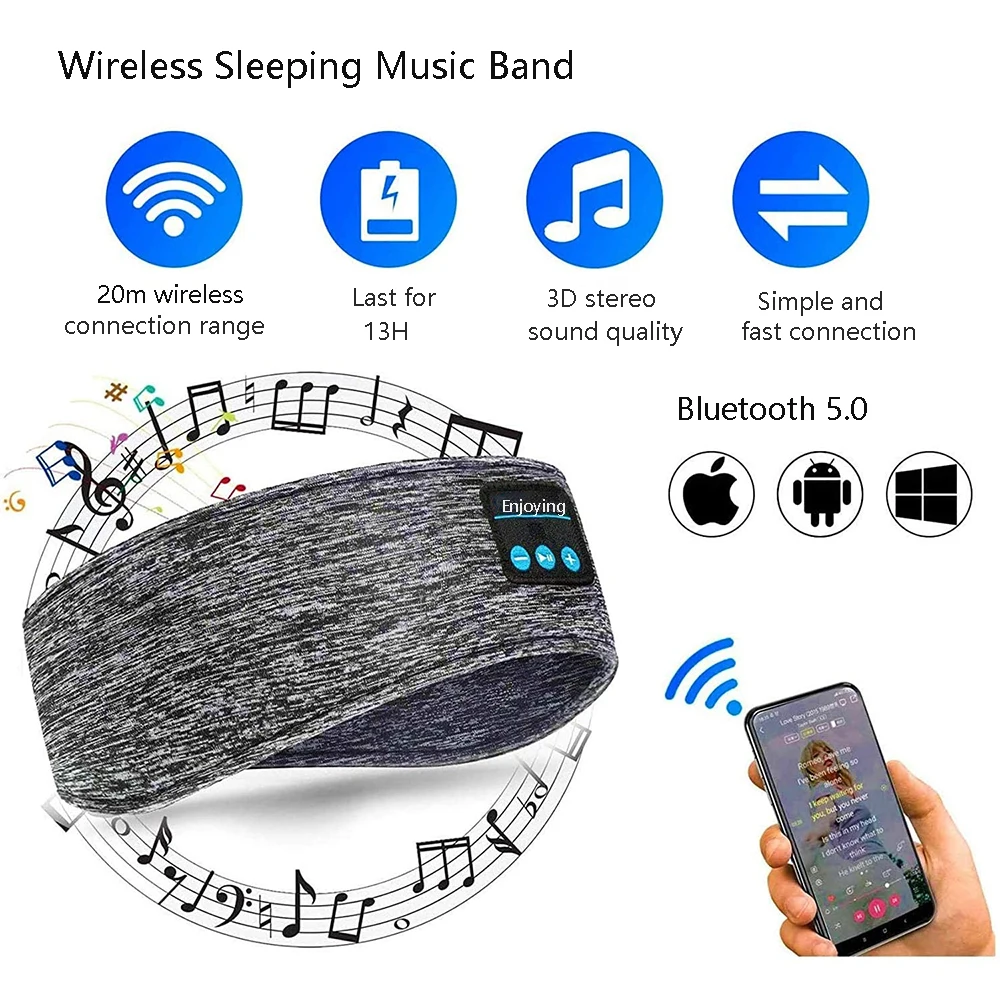 Wireless Bluetooth Earphone, Sleeping Band Headphone Music Headphones Soft Elastic Comfortable Music Headset Can Hands-free Mp3