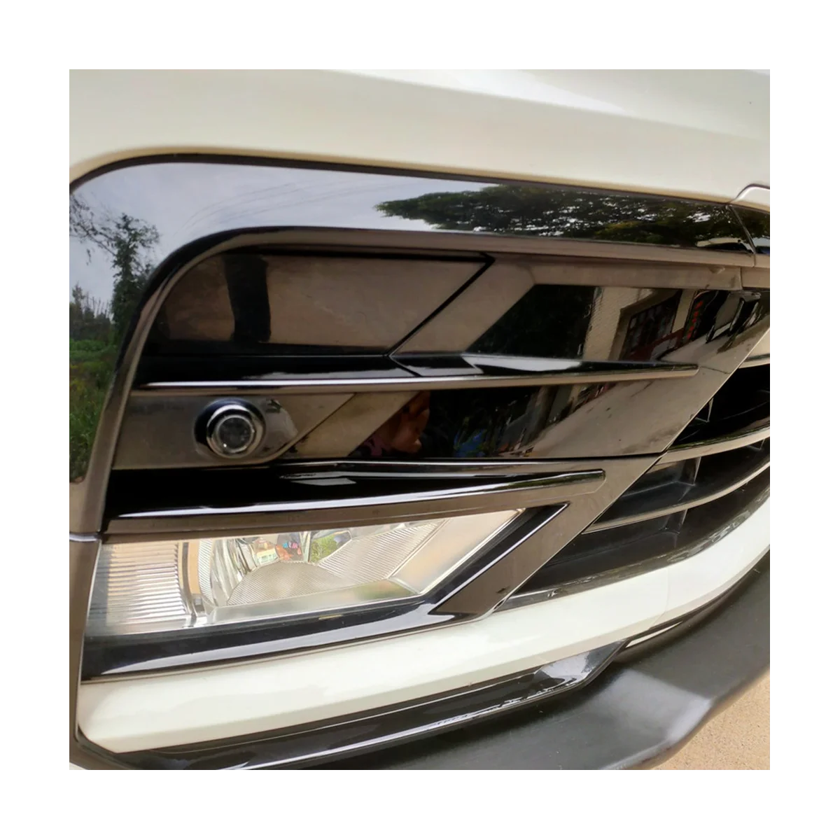 Tiras de moldura para rejilla central delantera de coche, cubierta de luz antiniebla, color negro brillante, para VW Tiguan Rline 2017-2021