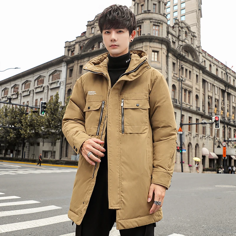

New Men's Hood Waterproof Parkas Korean Version Thick Parka Men's Mid Long Style Trendy Handsome Coat High Quality Design Parkas